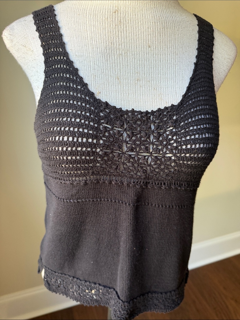 Black Crochet-Detail Knit Tank Top - Women